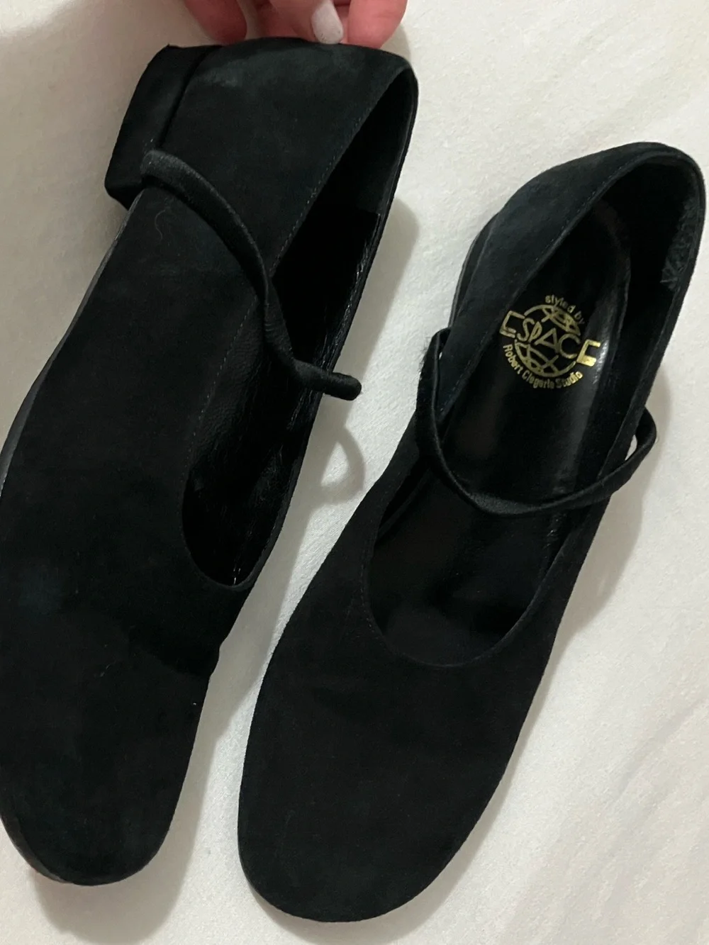 Espace Vintage Black Suede Mary Jane Heels 7.5